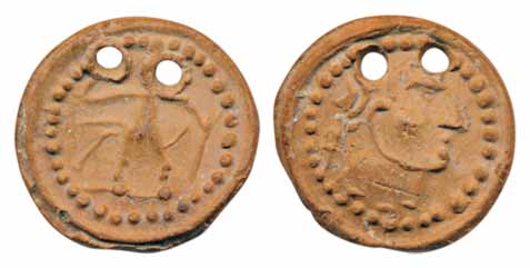 Roman imitation Terracotta seal- (c. 1st cen.), Roman Type bust to right surrounded in dot