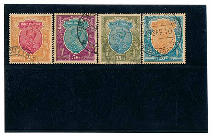 1926-33 KG V, 2 Rs. (SG 206), 5 Rs. (SG 216), 10 Rs. (SG 217), 25 Rs. (SG 219) Fine Used, 