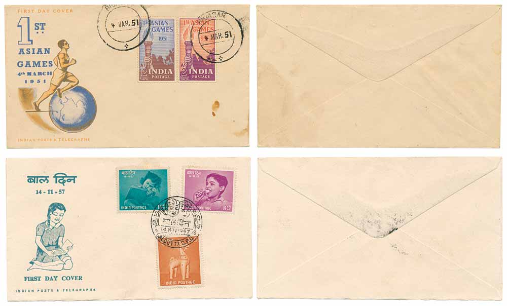 1951 First Asian Games, Set of 2 Stamps, FDC (Nagpur), 1957 Children's Day, Set of 3 Stamp
