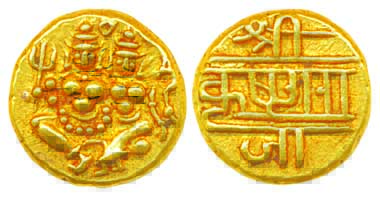Mysore, Krishnaraja Wodeyar, Gold Varaha, 3.41g, Obv: Shiva-Parvati seated, Rev:Nagari leg