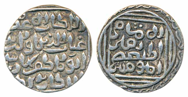 Ghiyath-al-Din Bahadur, Silver Tanka, 10.83g, Mint name out of flan, thick calligraphic le