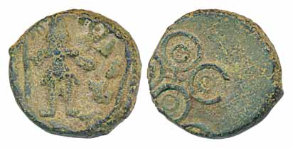 Post-Mauryan, Ujjain, Copper Unit, 4.42g, Obv: Single-headed Shiva with spear in right han
