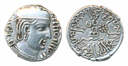 Western Ksharapas, Rudra Simha I, Son of Rudra Daman, Silver Dracam, 2.37g, Obv: Bust to r