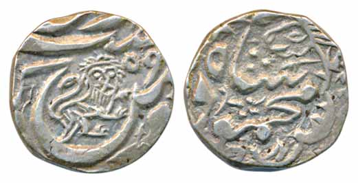 Silver Rupee, 9.88g, Lion type Bhakkar mint, in the name of Mahmud Shah Durrani, AH (12)59