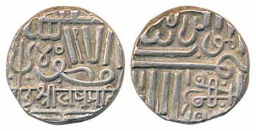 Rao Lakpatji, Silver 1 Kori, 4.59g, in the name of Muzaffar Shah (KM# C# 12, RS# 100.1). E