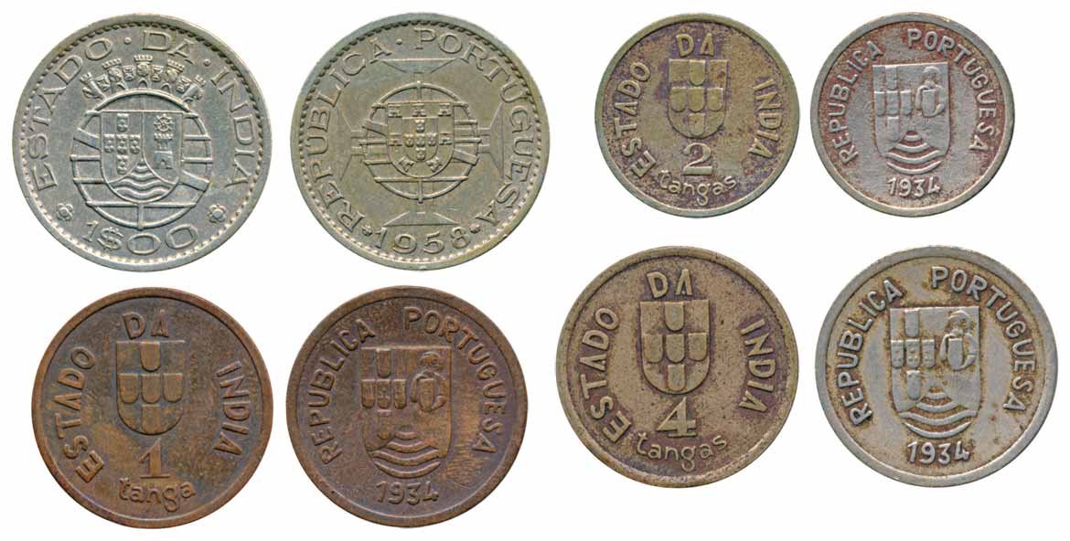 Bronze (3) & Copper- Nickel (1), 1 Escudo, 1958 (KM# 33), 4 Tangas, 1934 (KM# 21), 2 Tanga