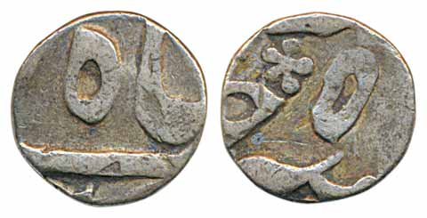 Silver 1/16 Rupee, 0.70g, Murshidabad Mint, in the name of Shah Alam II, RY 5 (KM# 80.1). 