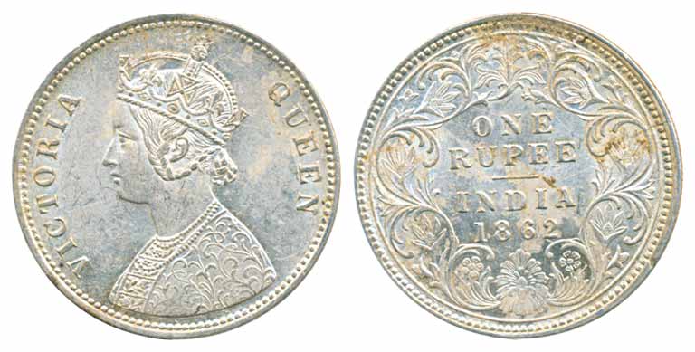 Victoria Queen, Silver Rupee, 1862, (Prid# 65). Extremely fine+.