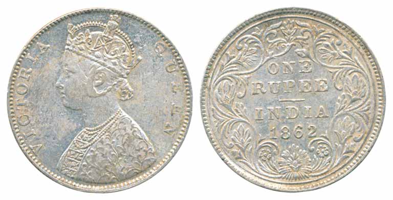 Victoria Queen, Silver Rupee, 1862, Bombay Mint, D/II. Very fine+.