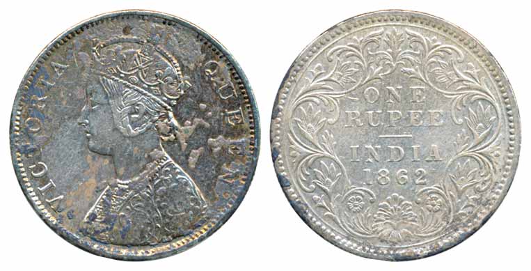 Victoria Queen, Silver Rupee, 1862, Calcutta Mint, B/III (Prid# 60). Fine.