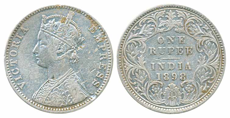 Victoria Empress, Silver Rupee, 1898, C3/I, C incused (Prid# 137). Very fine.