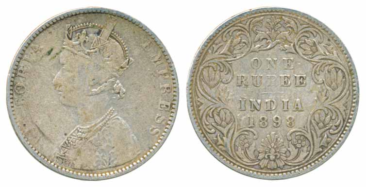 Victoria Empress, Silver Rupee, 1898, C2/I, B incused (Prid# 184). Fine.