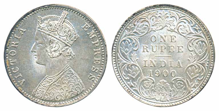 Victoria Empress, Silver Rupee, 1900, C3/I, C incused (Prid# 138). Uncirculated.