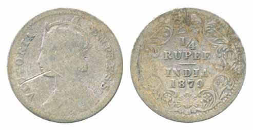 Victoria Empress, Silver 4 Annas, 1879, Calcutta Mint, C/II, C incused (Prid# 384). Fine, 