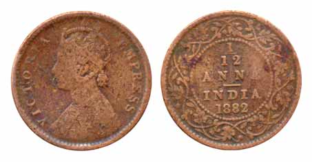 Victoria Empress, Copper 1/12 Anna, 1882. Fine, scarce.