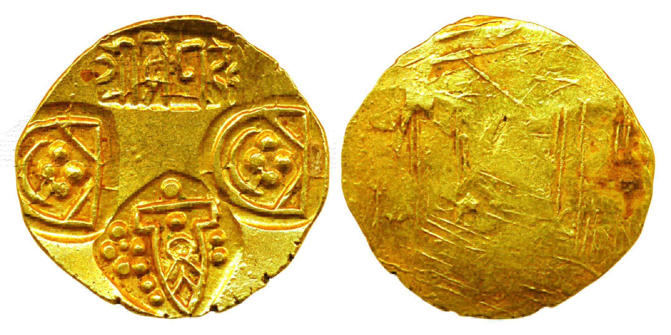 Paramaras of Vidarbha, Jagdeva, Gold Gadyan Uniface, 3.66g, Obv: punches of a temple showi