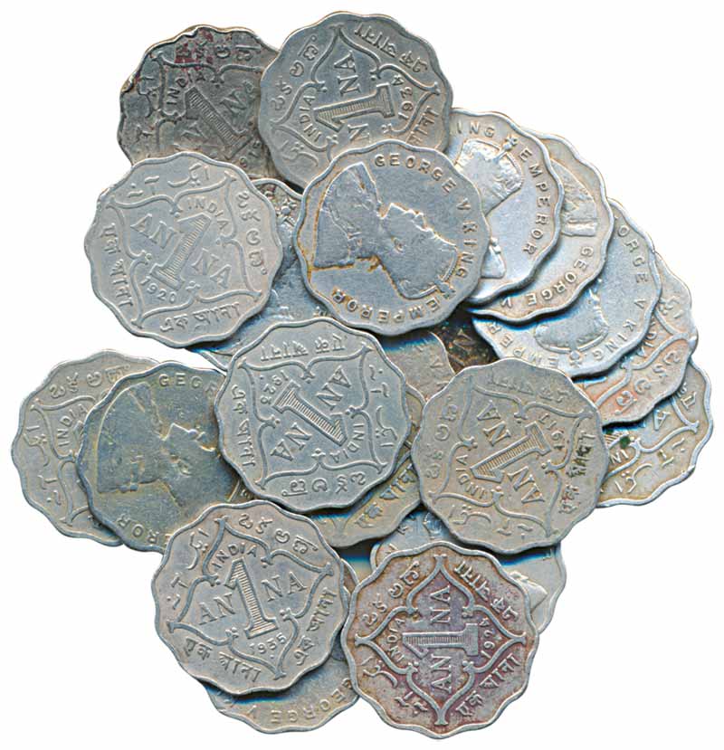 George V, 1 Anna (21), 1912 to 1936. Very fine to very fine+, scarce as a set. 21 coins.