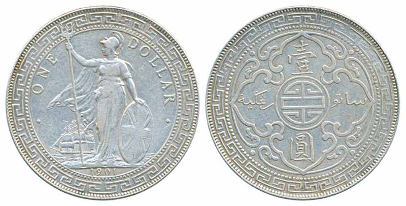 Great Britain, Silver Trade Dollar, 26.77g, 1901. Very fine+, scarce.