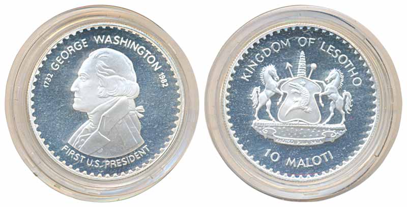 Kingdom of Lesotho, Moshoeshoe II, Silver, 10 Maloti, Proof, 1982, Obv: Depicting First US