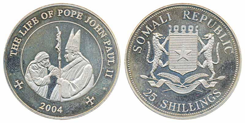 Somali Republic, Copper Niclel, 25 Shillings, “Mother Teresa”, 2004, Obv: Pope John Paul I