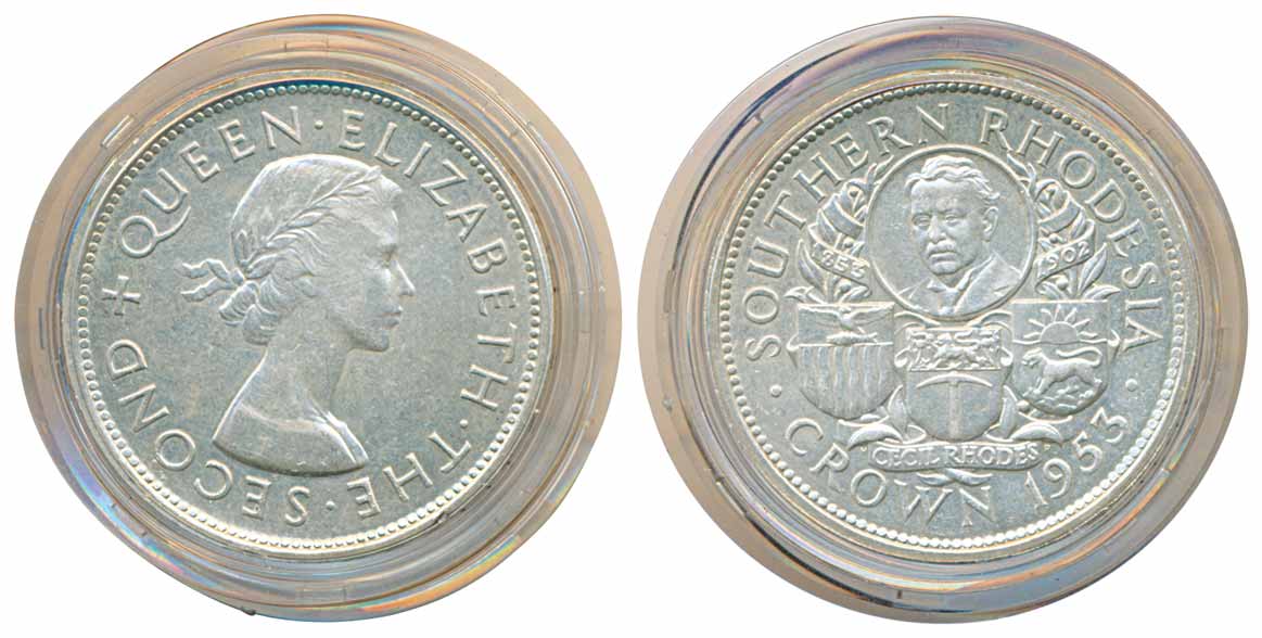 Southern Rhodesia, Silver Crown, Queen Elizabeth II, 1953. About uncirculated, scarce.