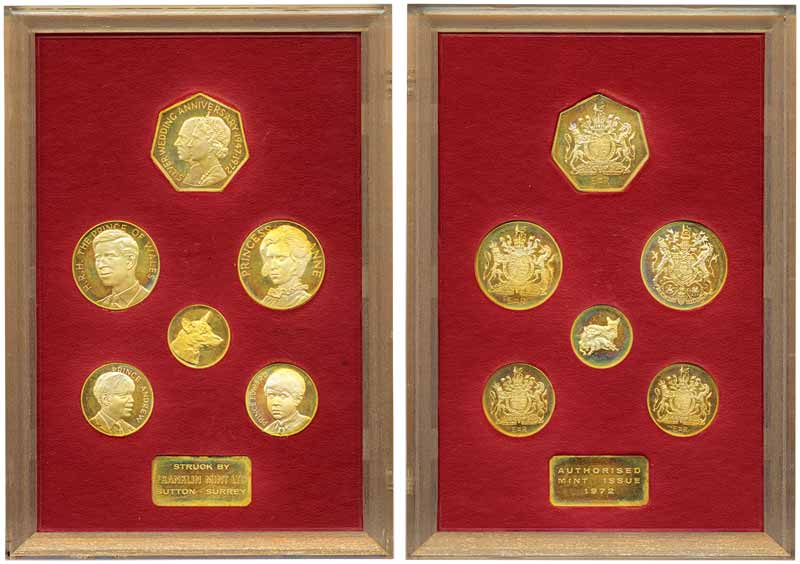 United Kingdom, 1972, Proof set Gold Plated Silver (6), Commemorating Silver Wedding Anniv