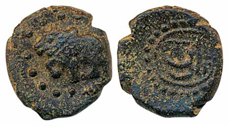 Medieval Saurashtra, Chudasama, Copper, 2.65g, Obv: Bull to left, Rev: Sri in dotted circl