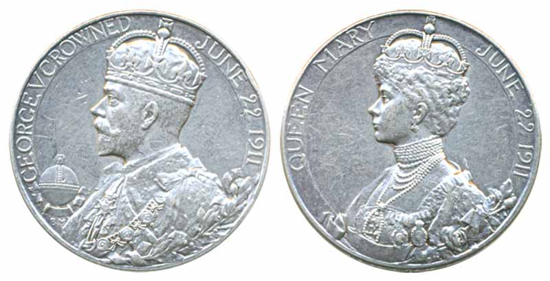 1911, George V, Coronation Medal, Silver, Obv: bust of King George V, Rev: bust of Queen M