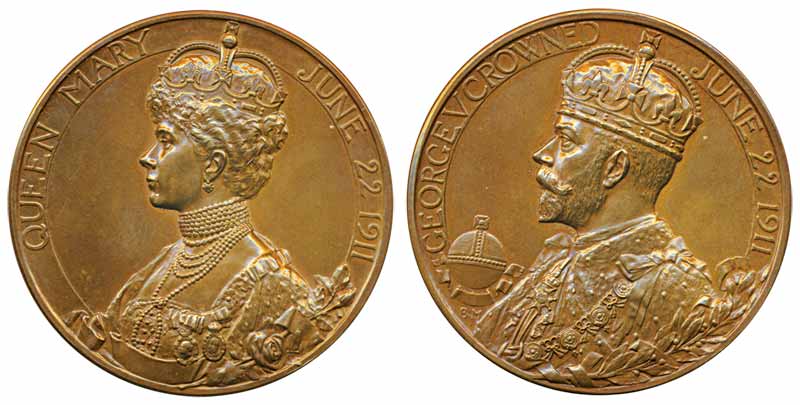 1911, George V, Coronation Medal, Copper, Obv: bust of King George V, Rev: bust of Queen M