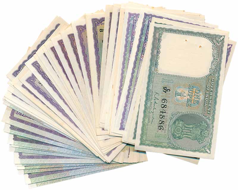 Rupees 1(56), Complete signature set, only 3 notes missing for complete 59 signature issue