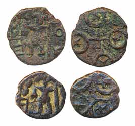 Ujjain and Avanti Region, Copper Fraction (2), 0.66g, 0.42g, Obv: mahakal standing holding