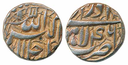 Akbar, Silver ½ Rupee, 5.68g, Lahore Mint, Ilahi 46, Month Azar (KM# 66.3). Very fine+, sc