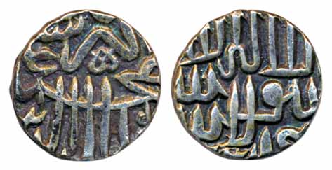 Akbar, Silver Reduced Tanka, 7.00g, Malwa Issue, Mintless type (KM# 75.2). Very fine, scar