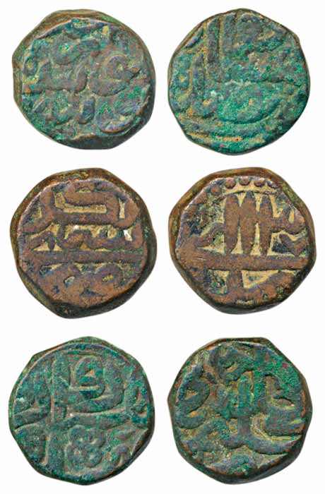 Akbar, Copper Dam (3), Kashmir, Jaunpur & Dakhil Ajmer Mint. Very fine, scarce. 3 coins.