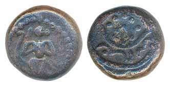 Copper, 3.37g, Obv: Garuda facing right with hands folded, Rev: Leaf motif. Extremely fine
