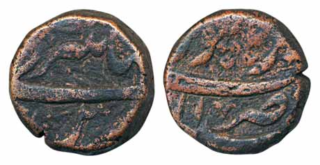 Jahangir, Copper ½ Dam, 9.92g, Burhanpur Mint, AH 1014. Very fine, scarce.