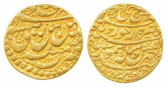 IK, Durani, Taimur Shah, Gold, Mohur, 10.70g, Ashraf al-Bilad Ahmedshahi Mint, AH 1197/ RY