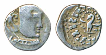 Kumargupta, Silver Drachm, 2.12g, Obv: Portrait facing to right, Rev: A Garuda standing fa