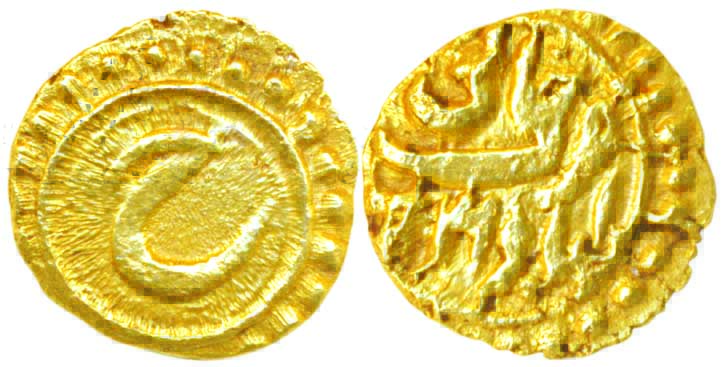 Tipu Sultan, Gold Fanam, 0.38g, Khaliqabad Mint (KM# 88). Very fine, very rare.