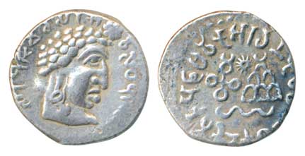 Satavahanas, Vasithiputra Pulumavi, Silver, 2.48 g, Portrait type, bust of the ruler with 