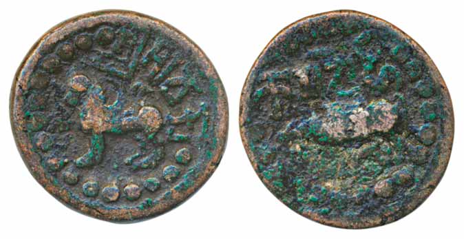 Nepal, Ansu Varma, Copper, 12.97g, Obv: Winged lion to left with upraised paw, Brahmi lege