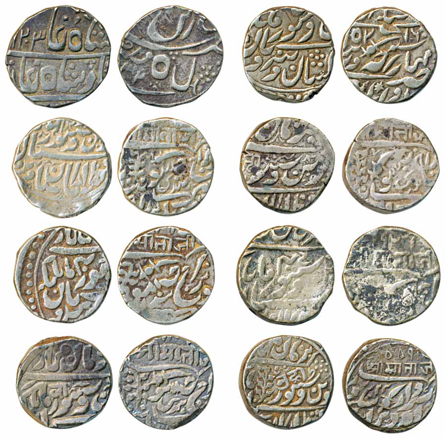 Silver Rupees (8), various types & dates. Fine to very fine, scarce. 8 coins.