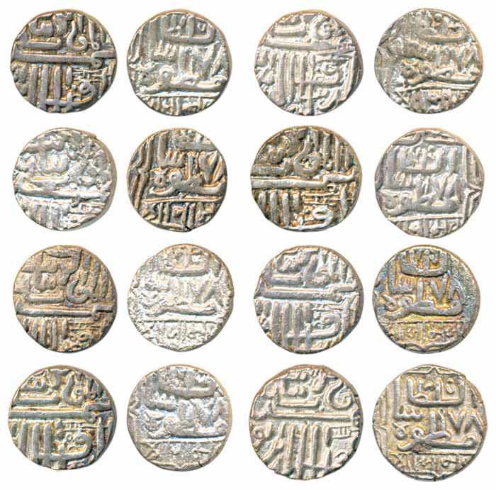Silver Kories (8), in the name of Muzaffar Shah (KM# 10). Very fine to very fine+, scarce.