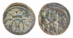 Frederik IV, Copper Cash, 1.15g, Obv: Crowned double F4 Monogram, Rev: Crowned Doc Monogra