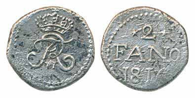 Frederik VI, Silver 2 Fano, 2.52g, 1816, Obv: Crowned “ FR” monogram with VI between & bel