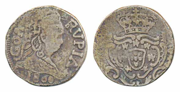 Goa, Maria, Silver Rupia, 1800, Obv: Portrait of the ruler to right, Rev: Crowned arms (KM