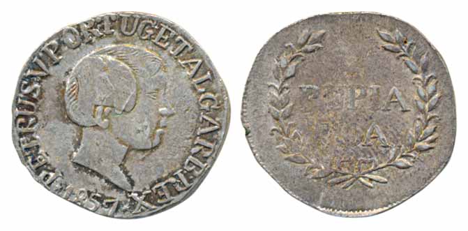Goa, Pedro V, Silver Rupia, 1857, Obv: Portrait of the ruler to right, Rev: Value within s