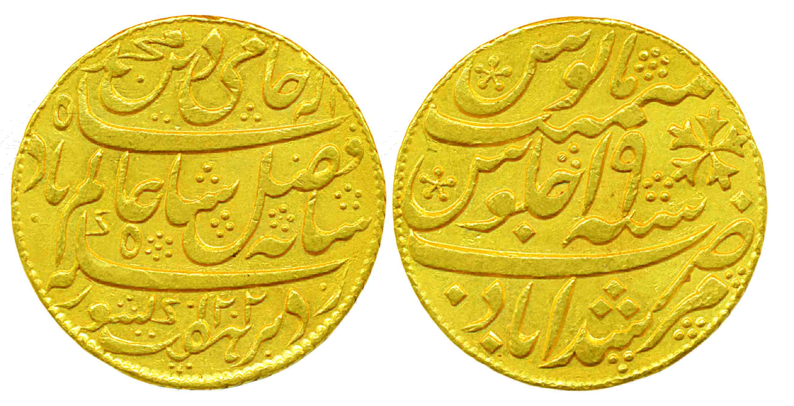 Gold Mohur, 12.28g, Murshidabad Mint, in the name of Shah Alam II, AH 1202/RY 19, secret m