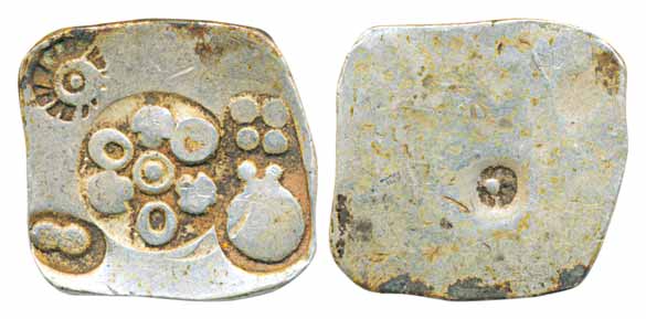 Punch Marked Coins, Magadha Janapada, Silver, 5.21 g, Series 0 type with six-armed as the 