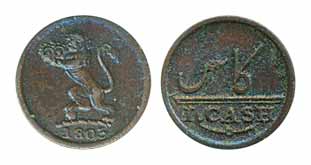 Copper 1 Cash, 1803, Soho Mint, Obv: E.I.Co crest, lion rampant left, Rev: value in Persia